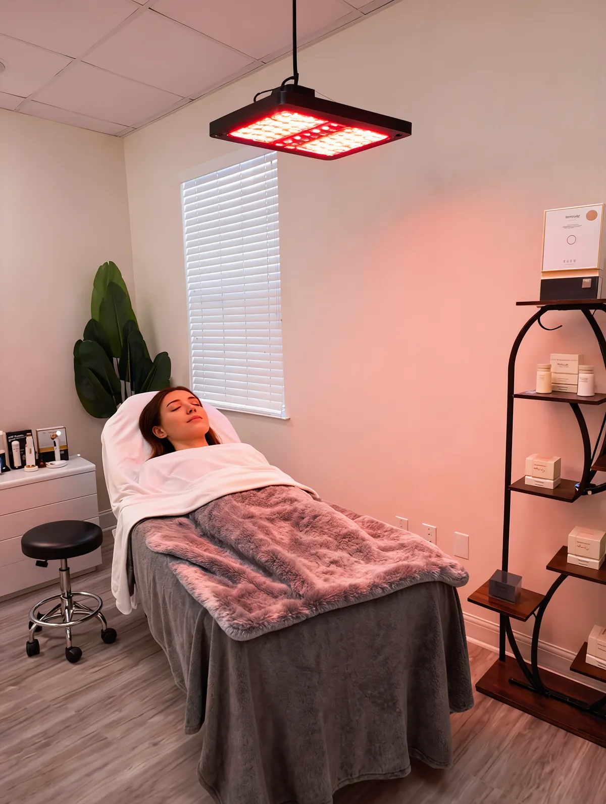 Editorial depiction of LED light therapy during an OR Elysian facial